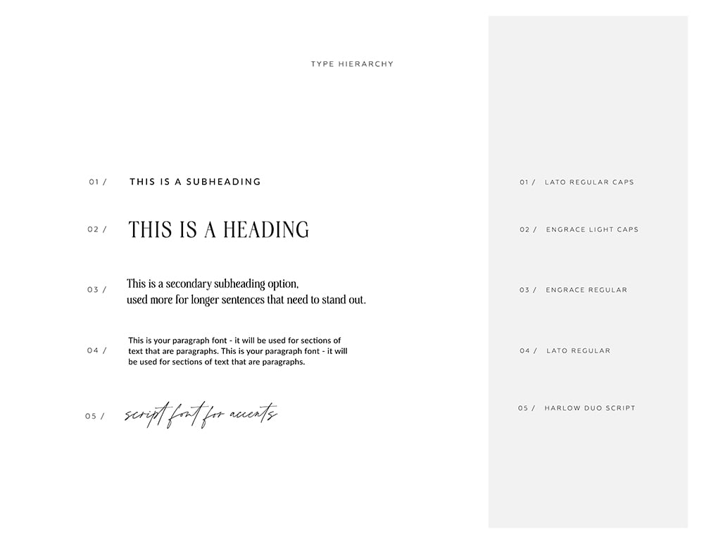 Branding fonts for brand package example by Jen Gen Creative