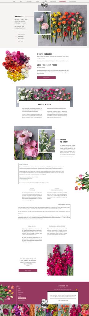 Page of a Showit website design project for a flower farm by Jen Gen Creative