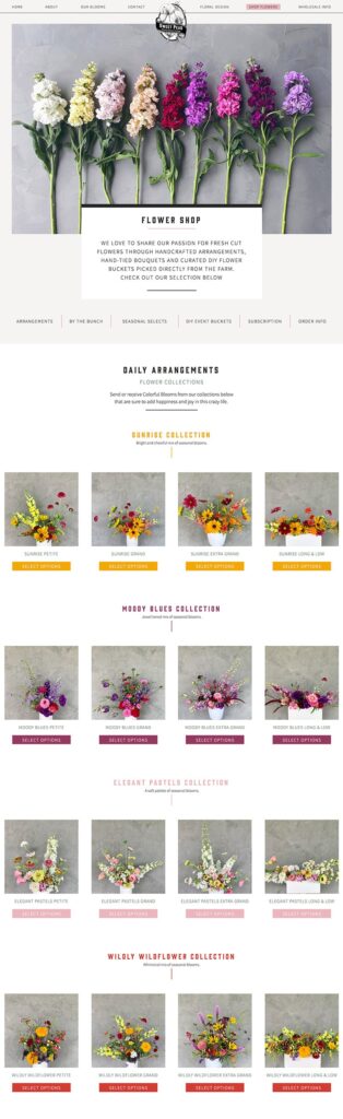 WooCommerce & Showit website design page for a flower shop designed by Jen Gen Creative
