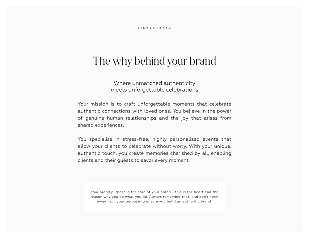 Brand purpose for brand package example by Jen Gen Creative