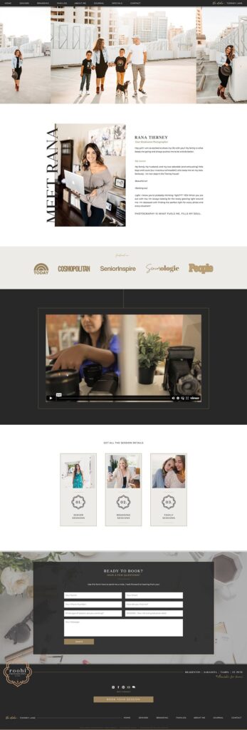 Website page designed for Roohi Photography by Jen Gen Creative