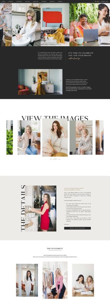 Branding photographer website page designed by Jen Gen Creative